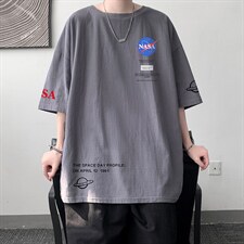 YT26243-P30亚短袖t恤男大码五分袖男宽松七分袖港风模特，男装T恤，电商A040