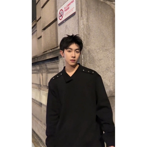 美式翻领polo长袖卫衣不规则解构领长袖T上衣外套504-T551-特P26图片