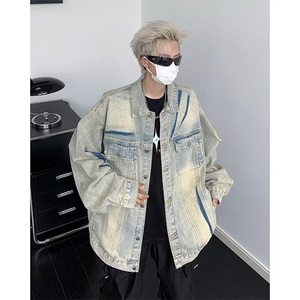 美式水洗牛仔外套男款春秋季小众设计感翻领vibe夹克上衣 JW049图片