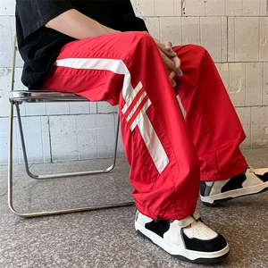 美式复古机能冲锋裤男ins潮高街小众条纹宽松休闲运动裤CK25-P38图片