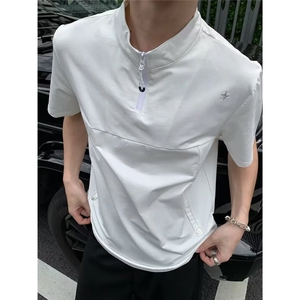 男装极简星标系列户外速干防晒凉感半拉链剪裁拼接短袖T恤男图片