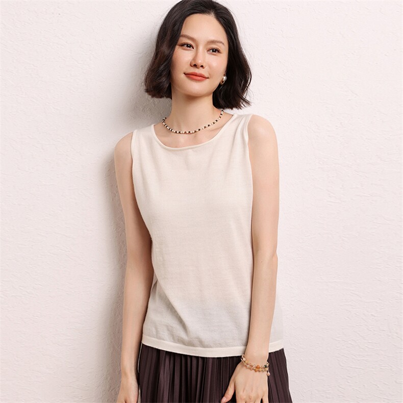 新款68支精纺一字领吊带背心内搭上衣百搭针织衫打底衫，女装背心吊带，江帆羊绒