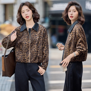 2025秋季新款港风复古时尚豹纹麂皮绒潮流个性短款外塔，女装短外套，慕依路