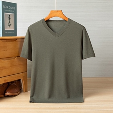 2025年夏季新款男士V领短袖宽松型，男装T恤，美创羊绒