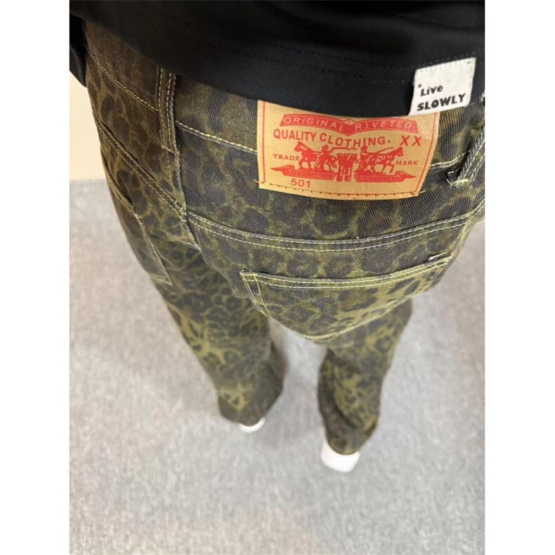 【有货】KZA25HH-P55豹纹牛仔裤男直筒欧美vibe裤子美式高街图片