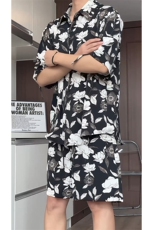 短袖衬衫男+短裤男套装男100%聚酯纤维M-5XL大码TZ78709P50控98，男装休闲套装，星座226-1