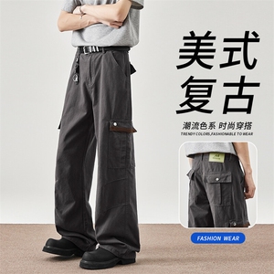 春夏美式复古休闲裤男潮牌高街工装长裤宽松百搭直筒裤YZ810-P63图片