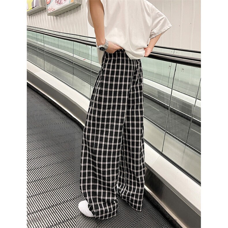 美式高街潮牌男女泡泡格子休闲裤直筒宽松慵懒显瘦阔腿休闲长裤子,男装休闲裤,电商A486