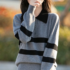 2025年春季时尚气质简约百搭条纹拼接针织衫，女装羊毛衫，哲奥羊绒