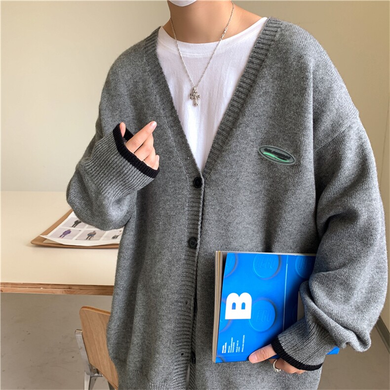 V领开衫毛衣男秋款慵懒风潮牌ins宽松休闲学院风针织衫MY9027-P48,男装针织衫/毛衣,星座1008