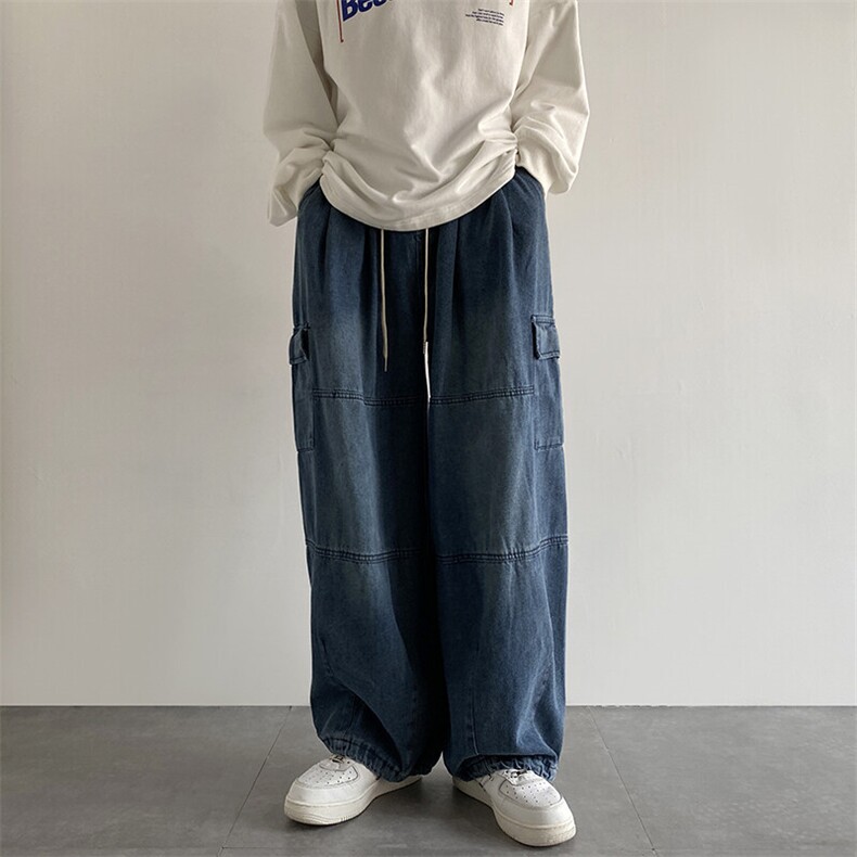 牛仔裤男工装口袋港风潮流2025春季新款ins宽松束脚裤RK2065-P43,男装牛仔裤,星座412-2