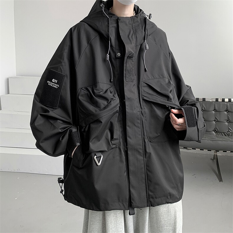美式机能风冲锋衣外套男春秋款加肥加大码户外登山服连帽工装夹克,男装夹克,电商D206-1