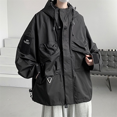 美式机能风冲锋衣外套男春秋款加肥加大码户外登山服连帽工装夹克，男装夹克，电商D206-1