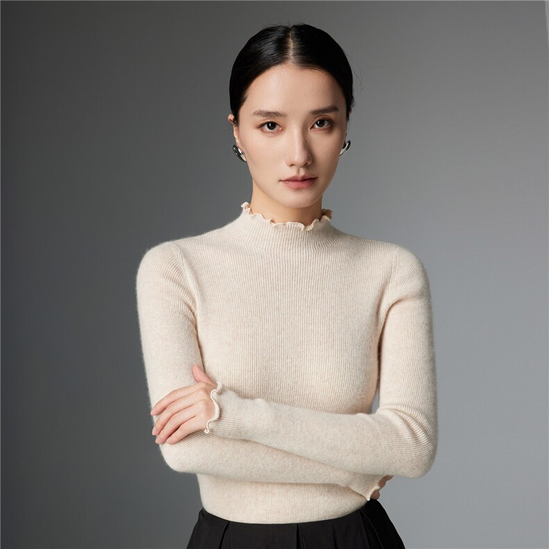 2025舒适百搭简约半高领长袖针织衫,女装羊绒衫,玛卡隆羊绒