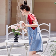 牛仔背带裤短裤女小个子夏季宽松百搭连体裤学院风薄款休闲吊带裤，女装套装/套裙，慧尚依恋