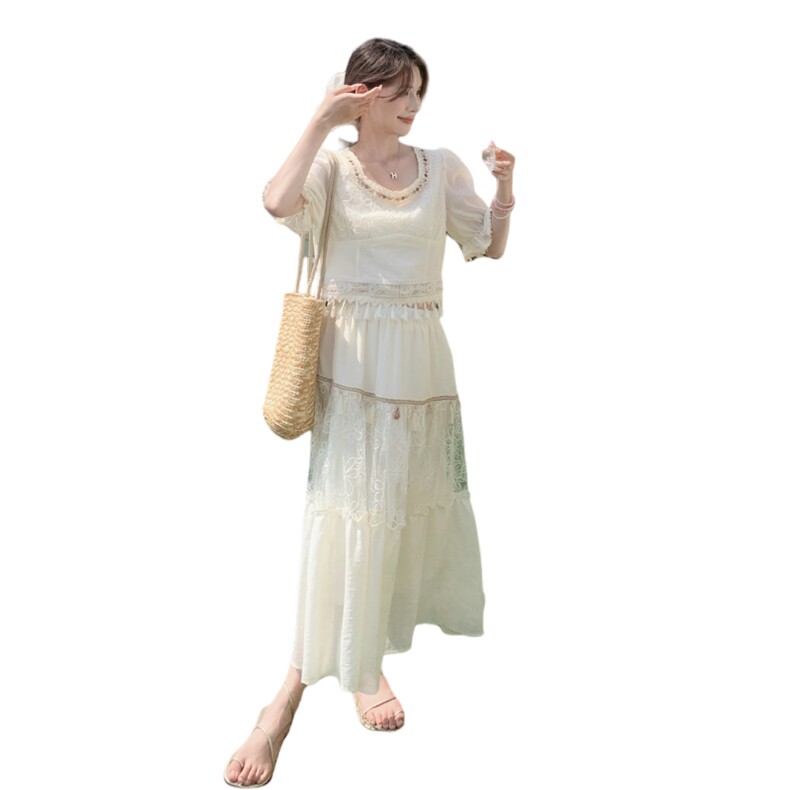 现货2D078-T2020-P155K238重工刺绣蕾丝上衣+半裙真两件套,女装套装/套裙,2D078
