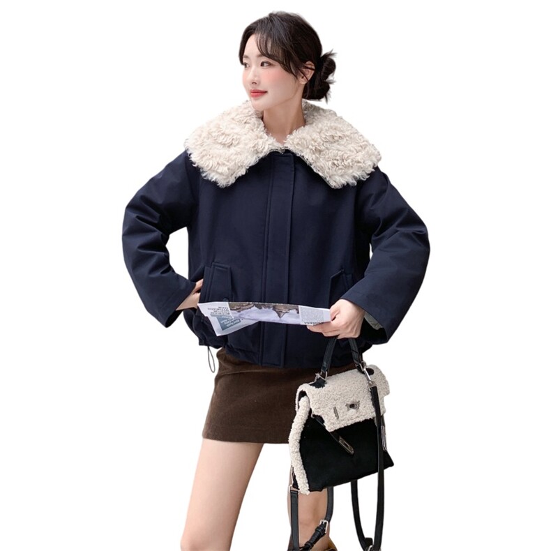 现货-2025年冬季新款大翻领羊羔毛90白鸭绒羽绒服外套女,女装羽绒服,霓裳依族