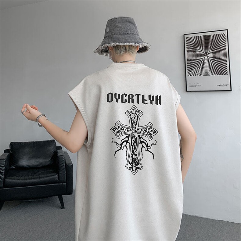 无袖背心男夏季新款港风宽松鹿皮绒圆领套头大码坎肩T9955-P25，男装背心/马甲，星座214-3