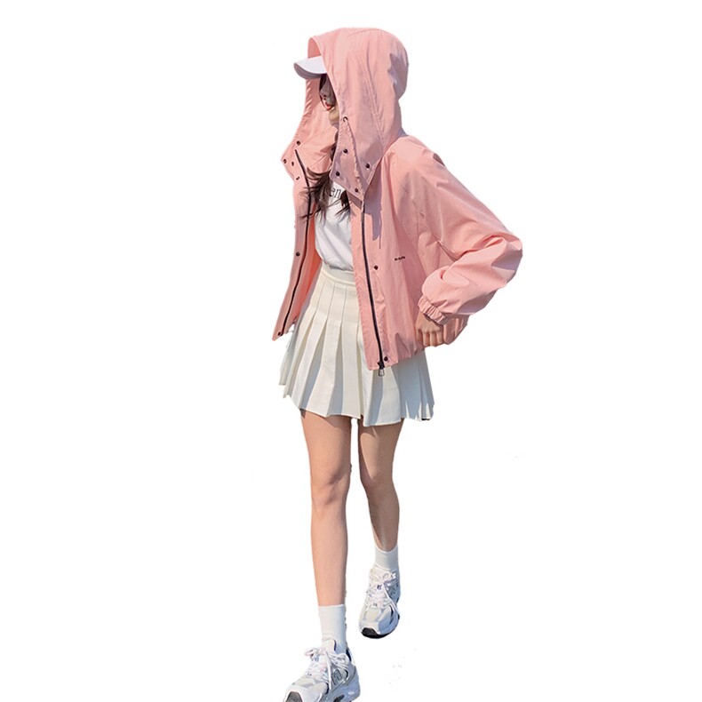现货新款今年流行独特超好看韩系粉色休闲冲锋衣短外套女春季,女装短外套,韩蔻秀