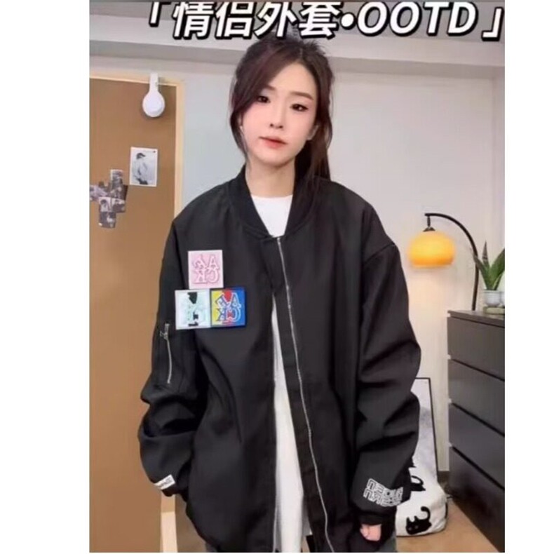 2025春季新款美式高街魔术贴字母刺绣宽松情侣春秋休闲外套,女装短外套,星座506A