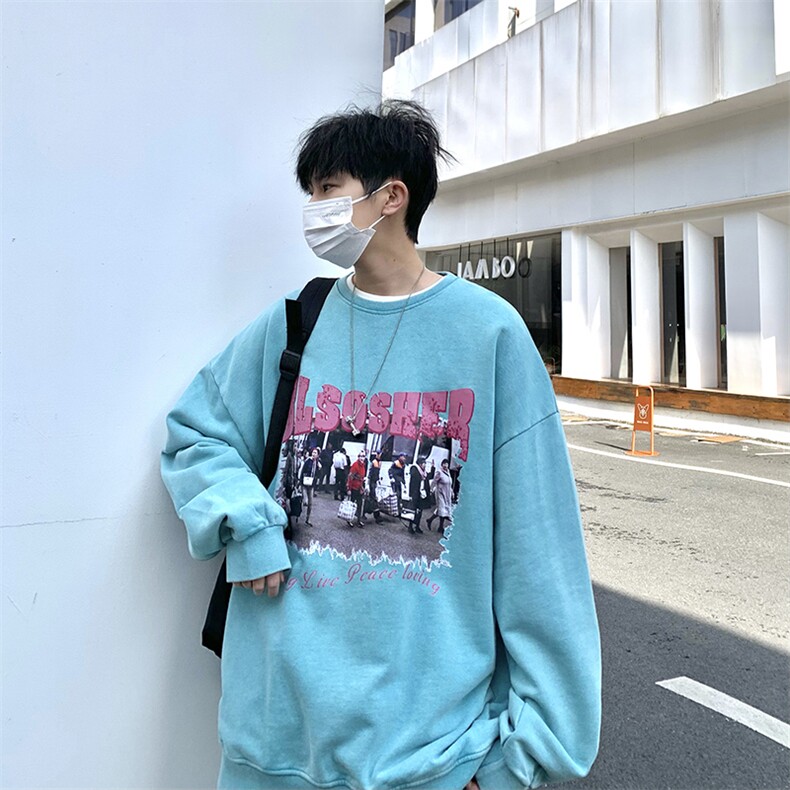 B266-T03-P6023春季新款水洗做旧宽松休闲情侣卫衣,男装卫衣,星座B257-1
