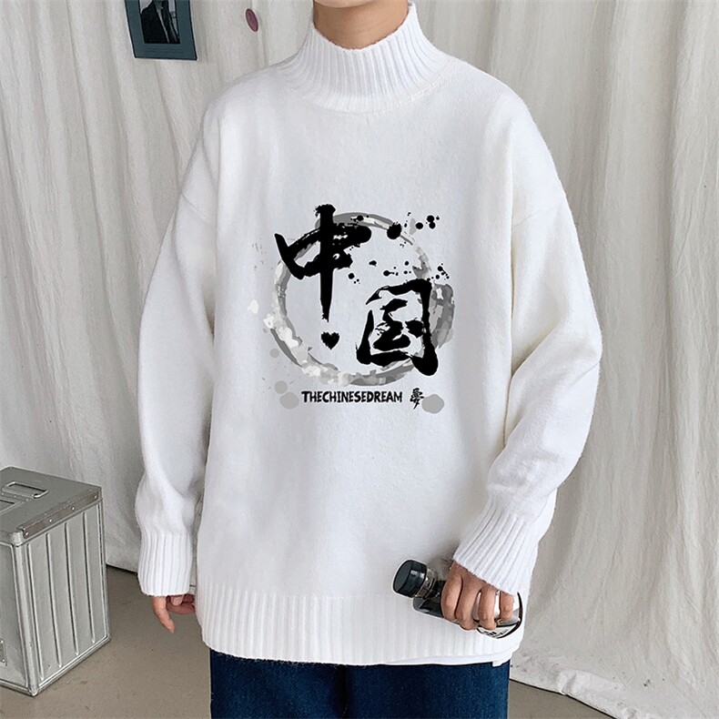 M18134-P45加绒款-P65半高领毛衣男士大码针织衫男毛线衣男，男装针织衫/毛衣，电商A040