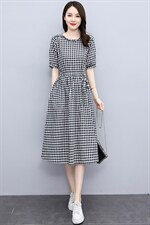 棉麻连衣裙女装2022夏季新款收腰显瘦女神范拼接短袖棉麻夏天裙子，女装连衣裙，香水丽阁