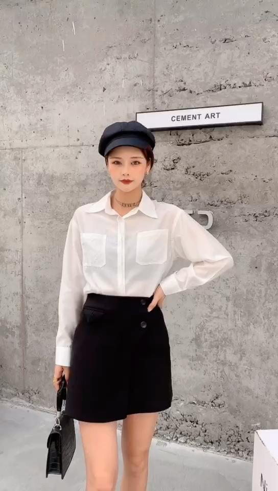 春季新款修身衬衣白色设计感小众,女装其它,L·H·X