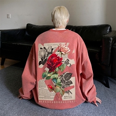水洗圆领大码卫衣美式复古玫瑰印花JK23392特批48-控79，男装卫衣，星座605(原A050)