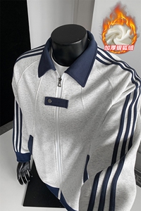 500g重磅银狐绒三条杠大码保暖卫衣外套男W5089J加绒-特P55控108图片