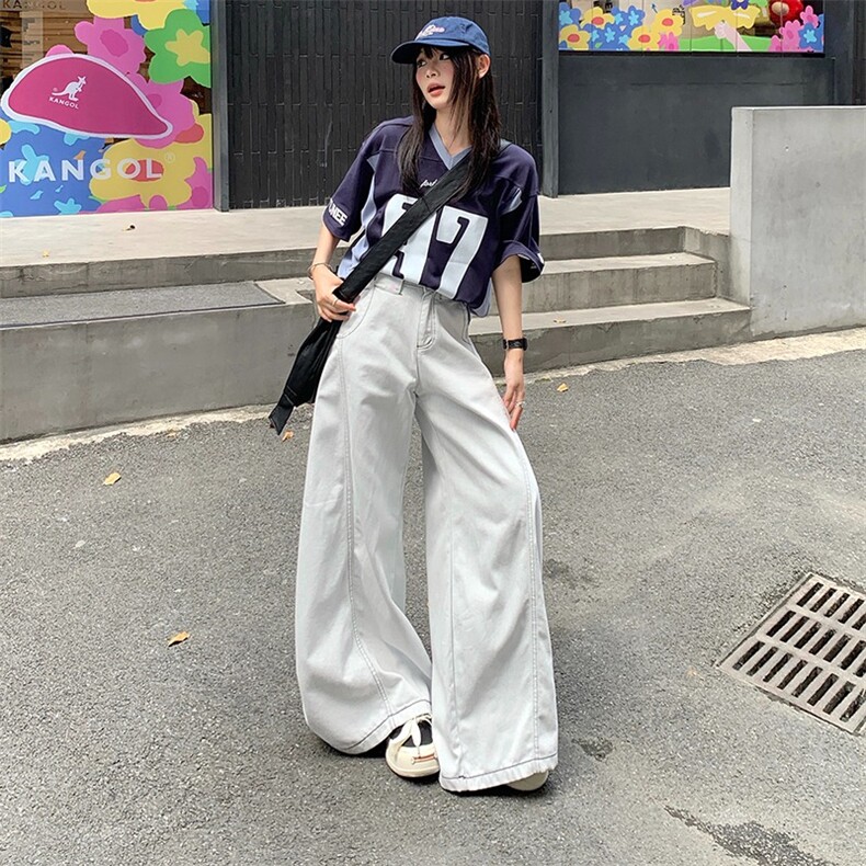 美式宽松阔腿水洗做旧弯刀蓝牛牛仔裤廓形垂感休闲百搭，男装牛仔裤，星座506A