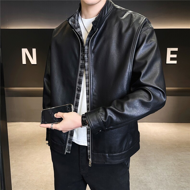 2026新款春季假两件男士皮衣外套时尚立领皮夹克A313-5809-P155,男装夹克,电商A313
