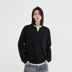 假两件V领卫衣情侣复古长袖上衣打底衫T恤男女 C64145-TP3268图片