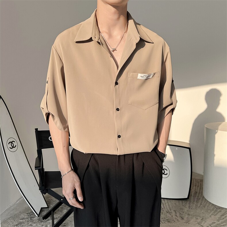 男韩版潮流七分袖衬衣轻熟风痞帅夏季冰丝高级感上衣PS03-P55控78,男装衬衫,星座816A（原B366）