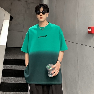 美式水洗做旧渐变字母印花T恤短袖男女宽松圆领上衣 T609-P38图片