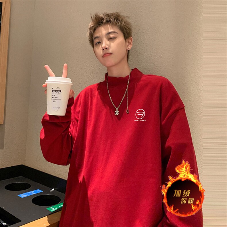 一件过冬重磅保暖针织衫德绒加绒加厚卫衣半高领打底长袖T恤DR87,男装T恤,电商A486