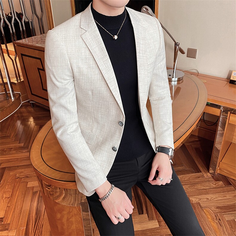 2023新款男士麻西装仿麻西服米色男士外套801-,男装西服,电商D225