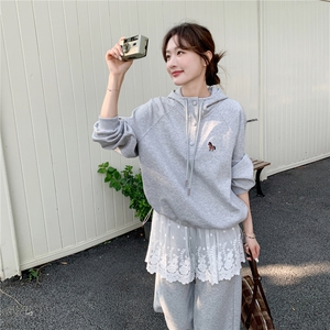 2026春季新款灰色小码刺绣卫衣蕾丝屁帘套装2C375-608-P185-K288图片