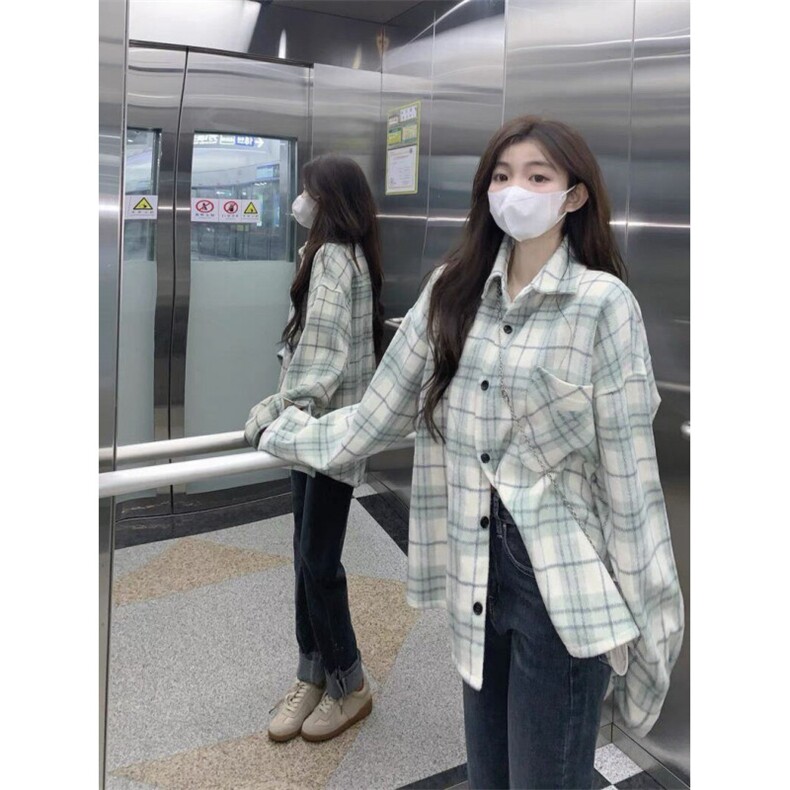 TC529-P45格子衬衫女薄款日系新款宽松休闲百搭小众长袖衬衣,女装衬衫,星座617A-2