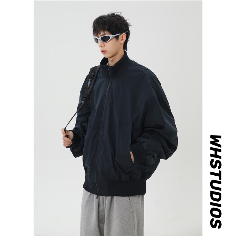 港风日系复古设计感拼接高领开衫夹克外套XZ213-JK4000-P60控88,男装夹克,星座213