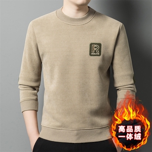 圆领卫衣中青年男士冬季新款加绒保暖内搭打底衫宽松休闲长袖t恤图片