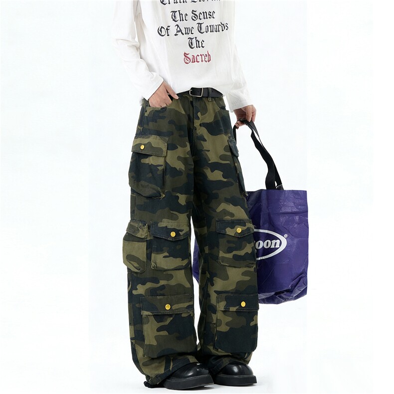 现货2026春装重磅全棉迷彩裤宽松多袋工装裤弯刀裤长裤K0604特P75，男装工装外套，星座1212
