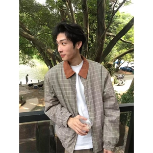网图有货 新贵棕千鸟格灯芯绒撞色领哈灵顿夹克外套男女 A925-P65图片