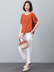 2023年春夏季下摆抽绳短袖+休闲长裤套装休闲风，女装套装/套裙，依倍林