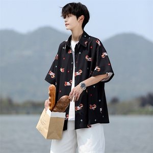 8XL-M腊肠狗花衬衫男短袖夏季冰丝薄款花衬衣寸衫外套DC28003P38图片