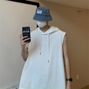 夏季高街宽松无袖t恤连帽背心ins潮牌港风潮流短袖男 T961-P25图片