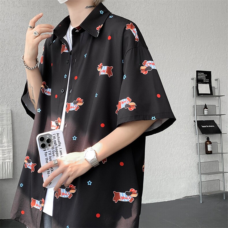 8XL-M腊肠狗花衬衫男短袖夏季冰丝薄款花衬衣寸衫外套DC28003P38图片