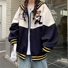 宽松拼接学院风少女减龄外套女可爱海军领棒球服潮C373-90，女装短外套，星座911-2(原星座613-2）