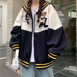 宽松拼接学院风少女减龄外套女可爱海军领棒球服潮C373-90,皇帝图片可爱穿搭图片