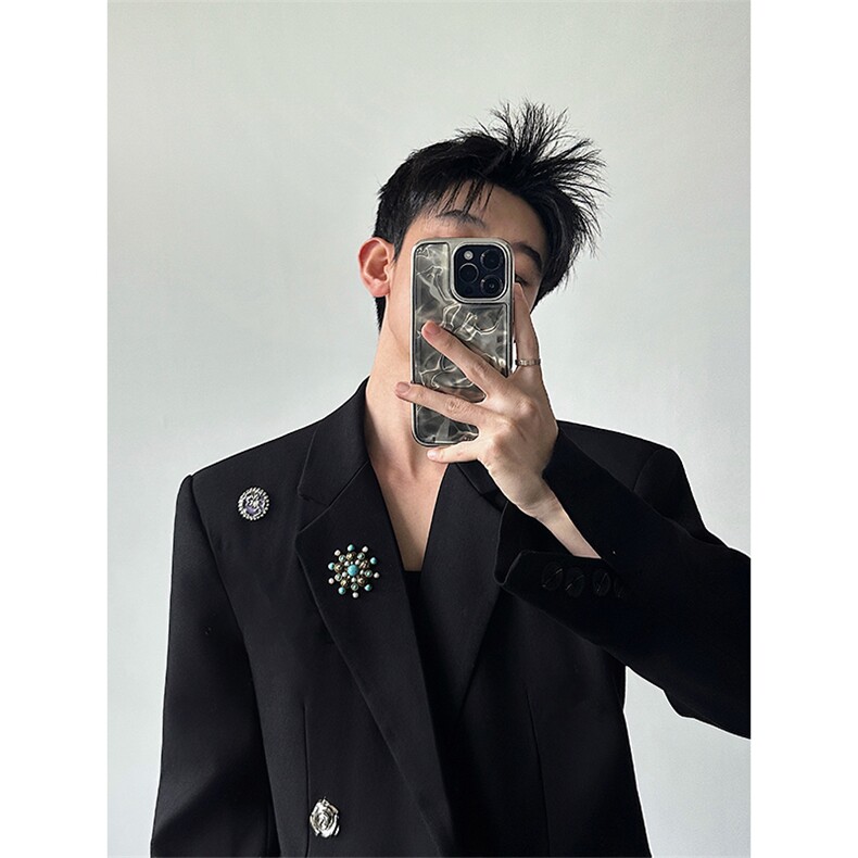 翘肩西装外套男高级感轻奢金属胸针收腰挺括西服XZ23P155,男装西服套装,星座512-1（原513-3）